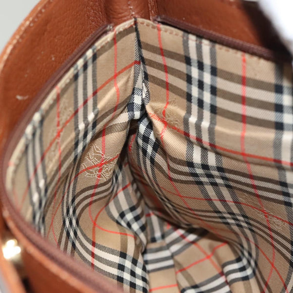 Burberrys Tote Bag Leather Brown Gold Auth hk2727