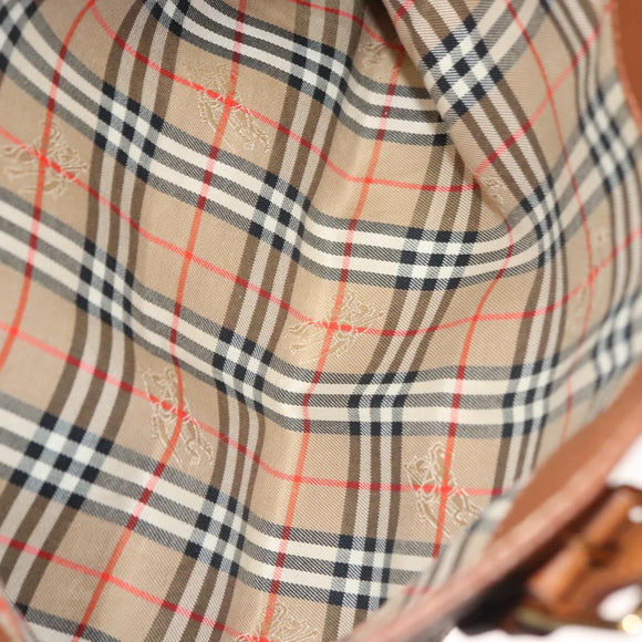 Burberrys Tote Bag Leather Brown Gold Auth hk2727