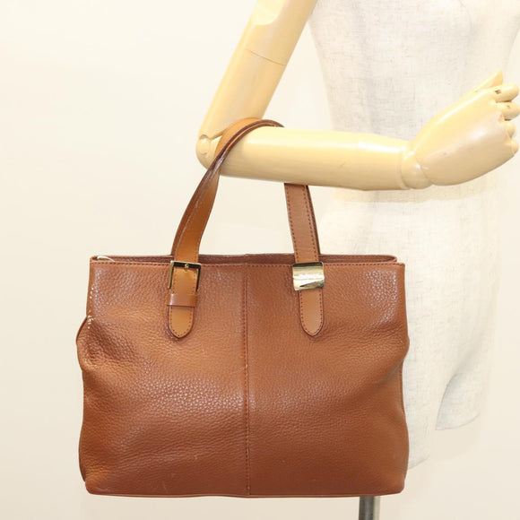 Burberrys Tote Bag Leather Brown Gold Auth hk2727