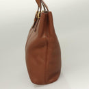 Burberrys Tote Bag Leather Brown Gold Auth hk2727-3