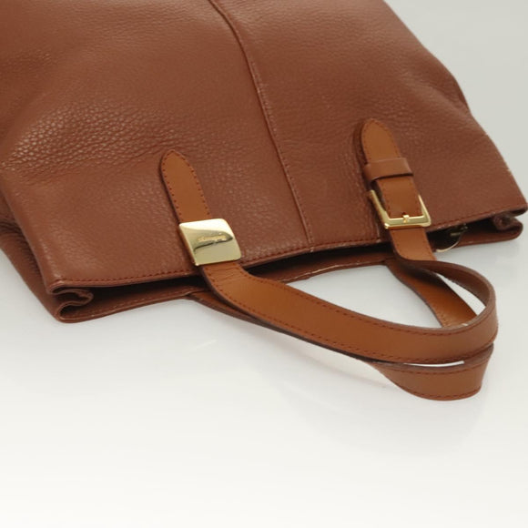 Burberrys Tote Bag Leather Brown Gold Auth hk2727