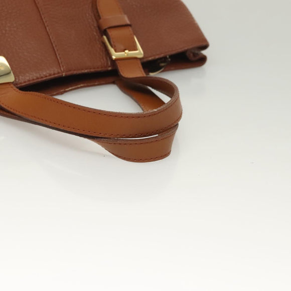 Burberrys Tote Bag Leather Brown Gold Auth hk2727
