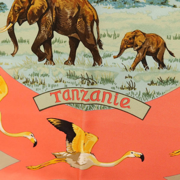 HERMES Carre 90 Scarf ""TANZANIE"" Silk Pink Auth hk2777