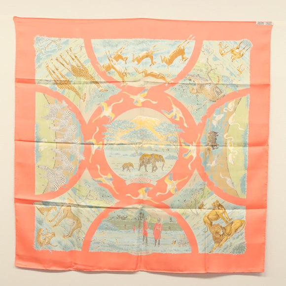 HERMES Carre 90 Scarf ""TANZANIE"" Silk Pink Auth hk2777