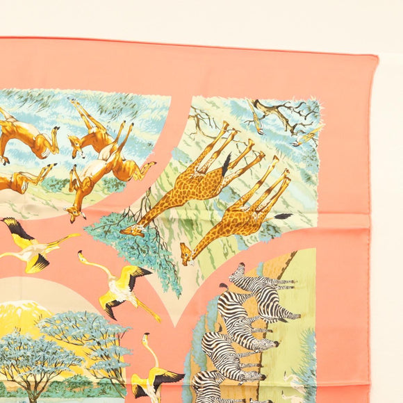 HERMES Carre 90 Scarf ""TANZANIE"" Silk Pink Auth hk2777