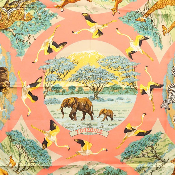 HERMES Carre 90 Scarf ""TANZANIE"" Silk Pink Auth hk2777