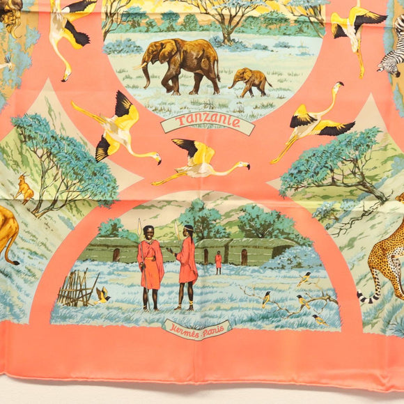 HERMES Carre 90 Scarf ""TANZANIE"" Silk Pink Auth hk2777