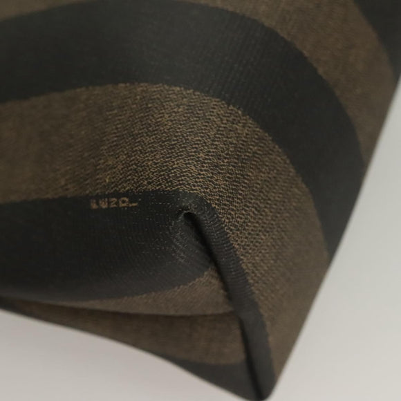 FENDI Pecan Canvas Pouch Black Brown gold Auth hk2781