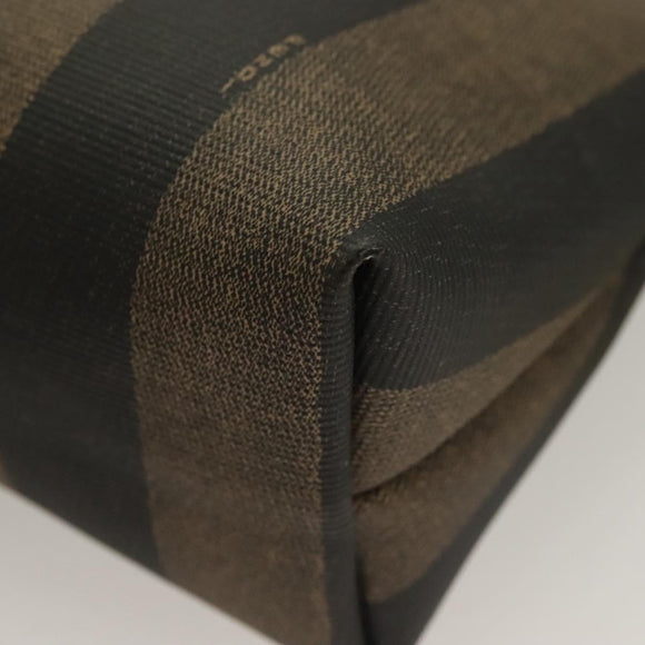 FENDI Pecan Canvas Pouch Black Brown gold Auth hk2781