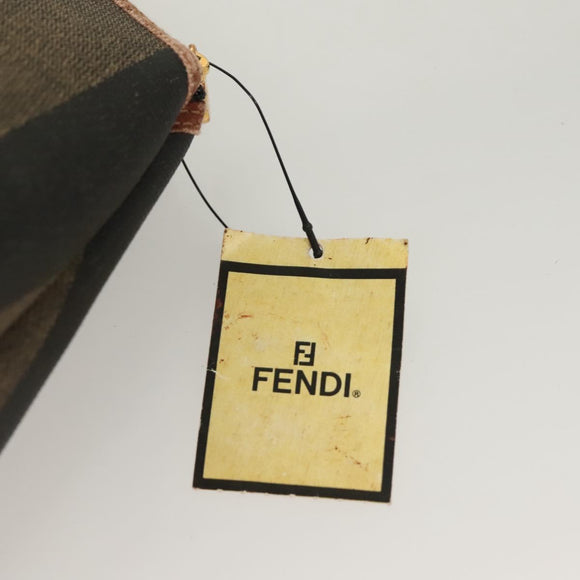 FENDI Pecan Canvas Pouch Black Brown gold Auth hk2781