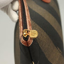 FENDI Pecan Canvas Pouch Black Brown gold Auth hk2781-14