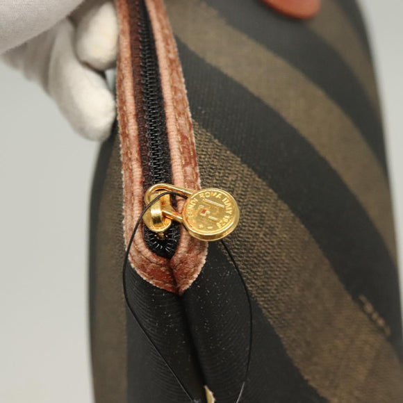 FENDI Pecan Canvas Pouch Black Brown gold Auth hk2781