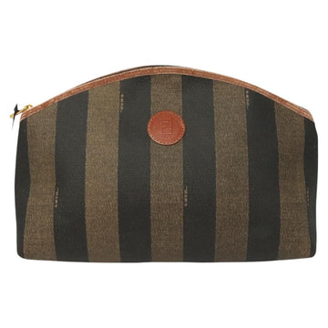 FENDI Pecan Canvas Pouch Black Brown gold Auth hk2781 - 0