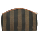 FENDI Pecan Canvas Pouch Black Brown gold Auth hk2781-3