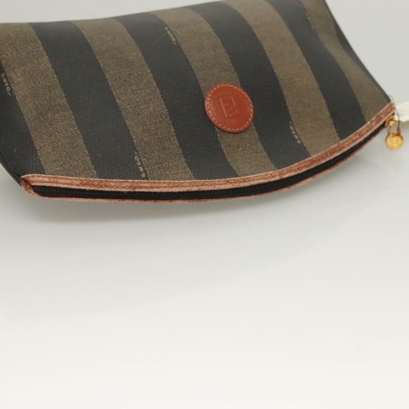FENDI Pecan Canvas Pouch Black Brown gold Auth hk2781