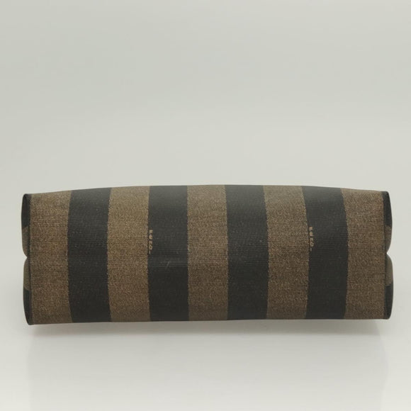 FENDI Pecan Canvas Pouch Black Brown gold Auth hk2781
