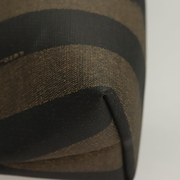 FENDI Pecan Canvas Pouch Black Brown gold Auth hk2781