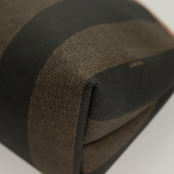 FENDI Pecan Canvas Pouch Black Brown gold Auth hk2781