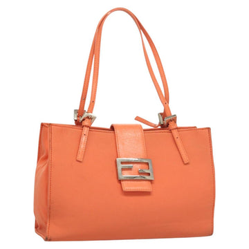 FENDI Mamma Baguette Shoulder Bag Nylon Orange Silver Auth hk2782