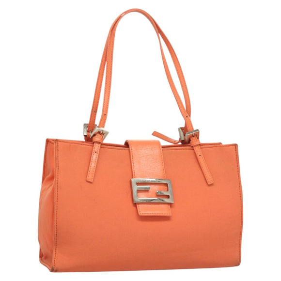 FENDI Mamma Baguette Shoulder Bag Nylon Orange Silver Auth hk2782