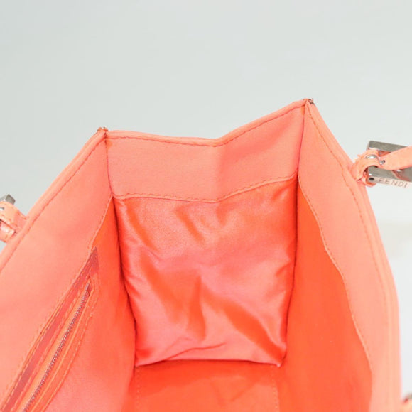 FENDI Mamma Baguette Shoulder Bag Nylon Orange Silver Auth hk2782