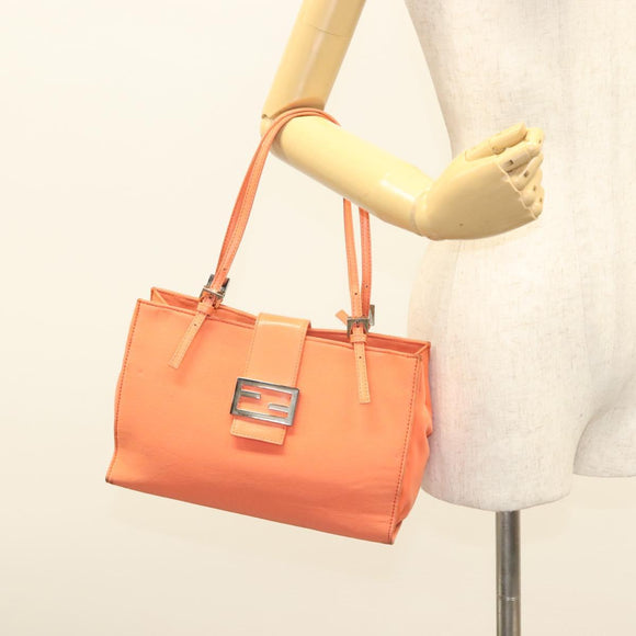 FENDI Mamma Baguette Shoulder Bag Nylon Orange Silver Auth hk2782