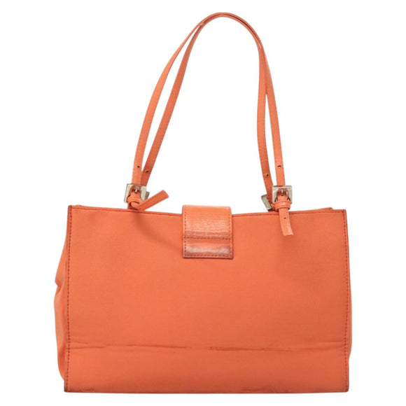 FENDI Mamma Baguette Shoulder Bag Nylon Orange Silver Auth hk2782