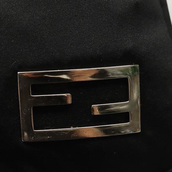 FENDI Shoulder Bag Nylon Black Silver Auth hk2783