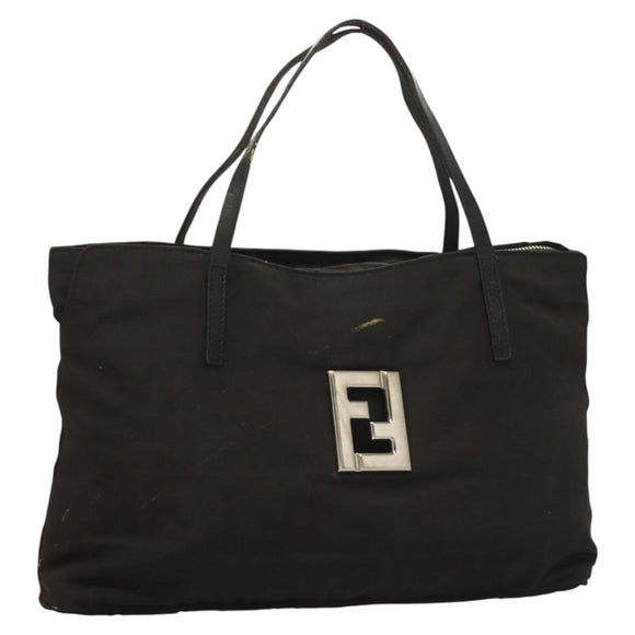 FENDI Zucca Canvas Hand Bag Black Silver Auth hk2785