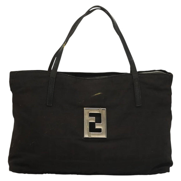FENDI Zucca Canvas Hand Bag Black Silver Auth hk2785