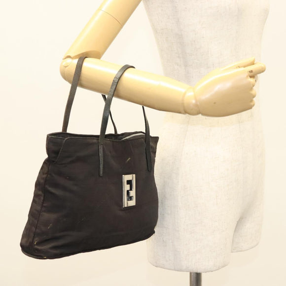 FENDI Zucca Canvas Hand Bag Black Silver Auth hk2785