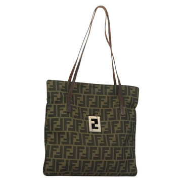 FENDI Zucca Canvas Shoulder Bag Brown Black Auth hk2786