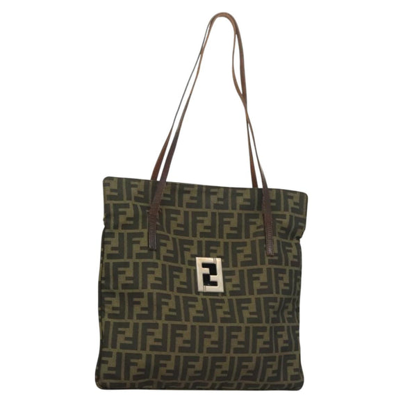 FENDI Zucca Canvas Shoulder Bag Brown Black Auth hk2786