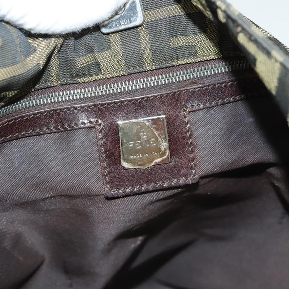 FENDI Zucca Canvas Shoulder Bag Brown Black Auth hk2786