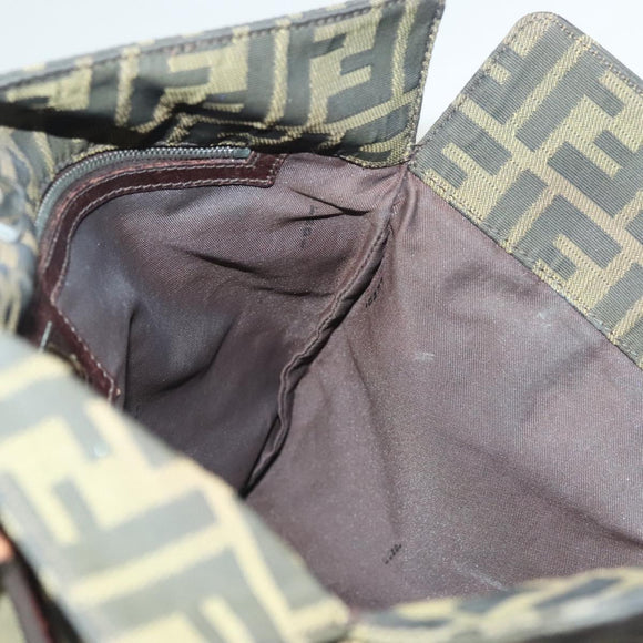FENDI Zucca Canvas Shoulder Bag Brown Black Auth hk2786