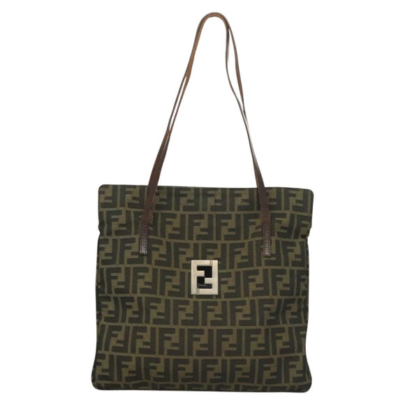 FENDI Zucca Canvas Shoulder Bag Brown Black Auth hk2786