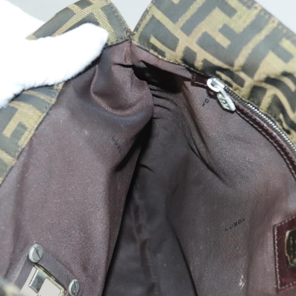 FENDI Zucca Canvas Shoulder Bag Brown Black Auth hk2786