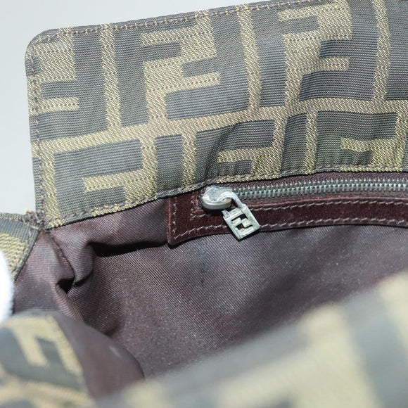 FENDI Zucca Canvas Shoulder Bag Brown Black Auth hk2786