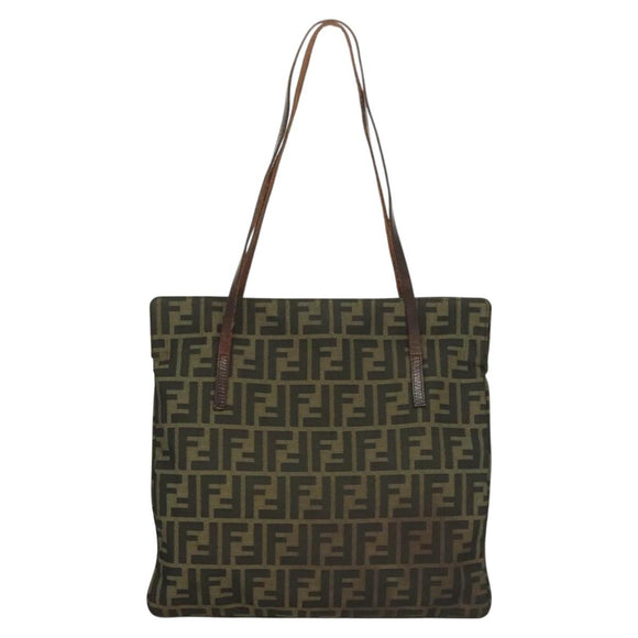 FENDI Zucca Canvas Shoulder Bag Brown Black Auth hk2786