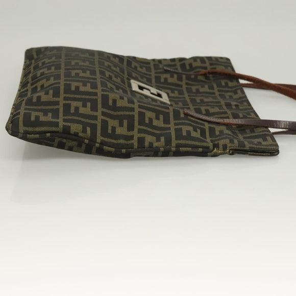 FENDI Zucca Canvas Shoulder Bag Brown Black Auth hk2786