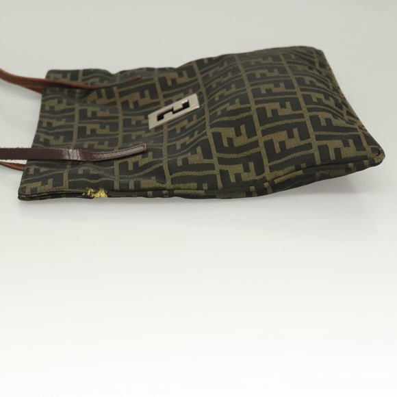 FENDI Zucca Canvas Shoulder Bag Brown Black Auth hk2786