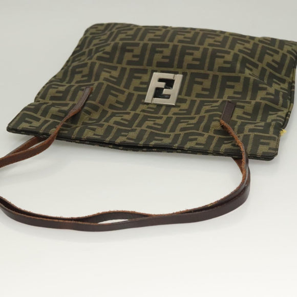 FENDI Zucca Canvas Shoulder Bag Brown Black Auth hk2786
