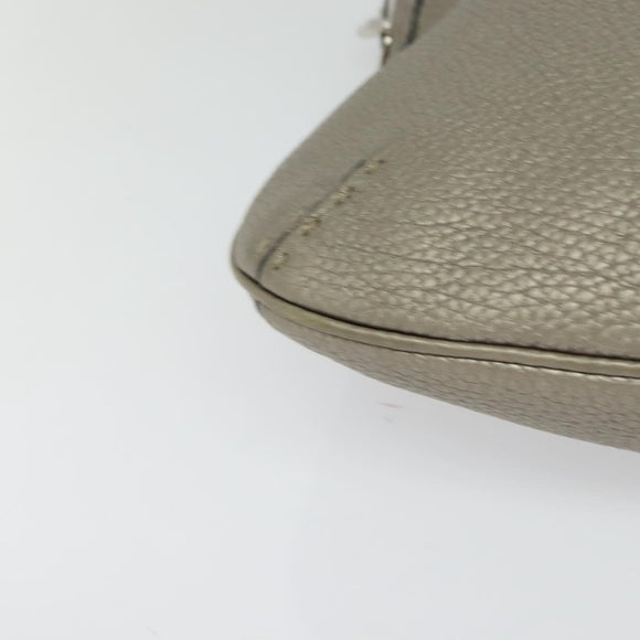 FENDI Celeria Shoulder Bag Leather Gray Silver Auth hk2788