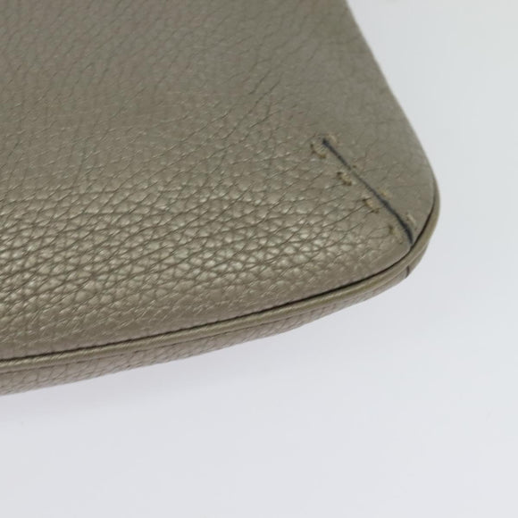 FENDI Celeria Shoulder Bag Leather Gray Silver Auth hk2788