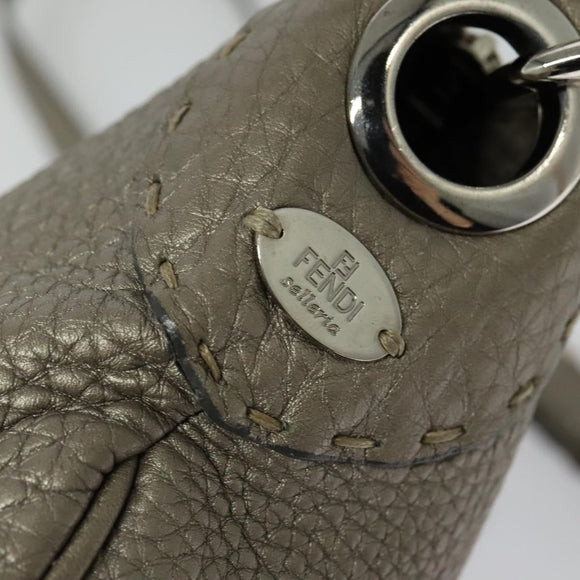 FENDI Celeria Shoulder Bag Leather Gray Silver Auth hk2788