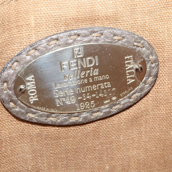 FENDI Celeria Shoulder Bag Leather Gray Silver Auth hk2788