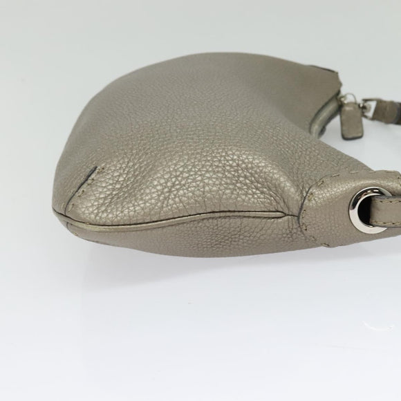 FENDI Celeria Shoulder Bag Leather Gray Silver Auth hk2788