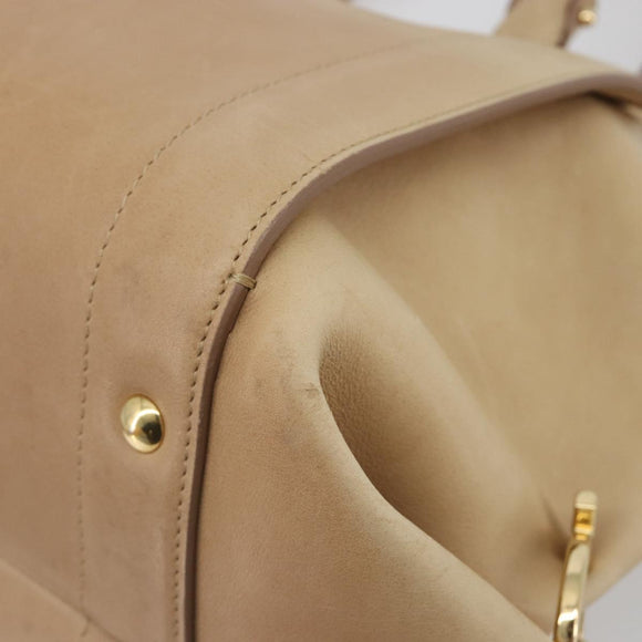 Salvatore Ferragamo Gancini Handtasche Leder Beige Gold Auth hk2805