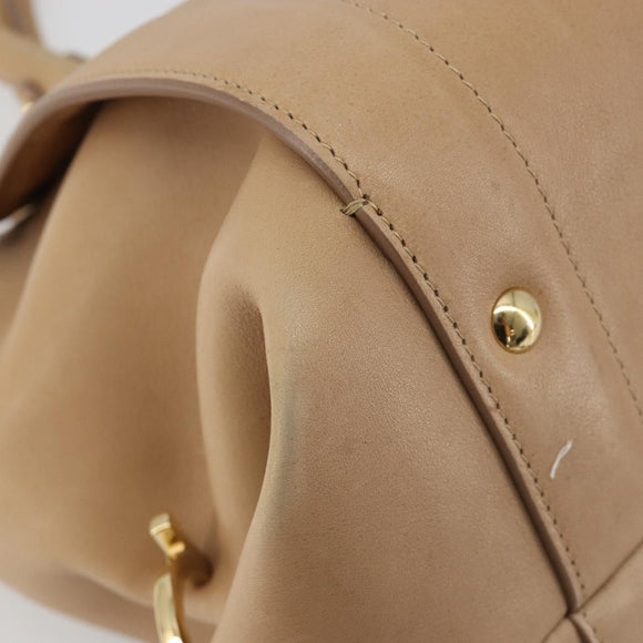 Salvatore Ferragamo Gancini Handtasche Leder Beige Gold Auth hk2805