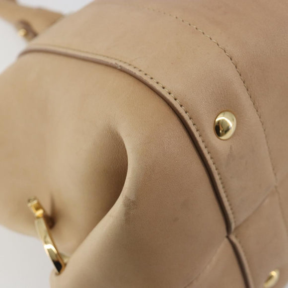 Salvatore Ferragamo Gancini Handtasche Leder Beige Gold Auth hk2805
